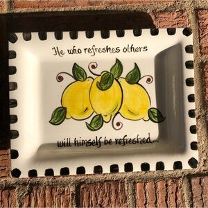 The Mustard Seed 2004 Hand Painted Lemons Small Square Decorative Plate